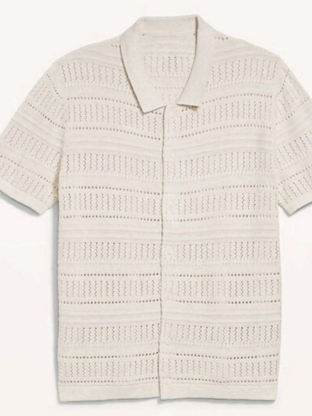 Old Navy Textured Knit Polo Shirt in Cream XXL Crochet Like, Button Front XXL